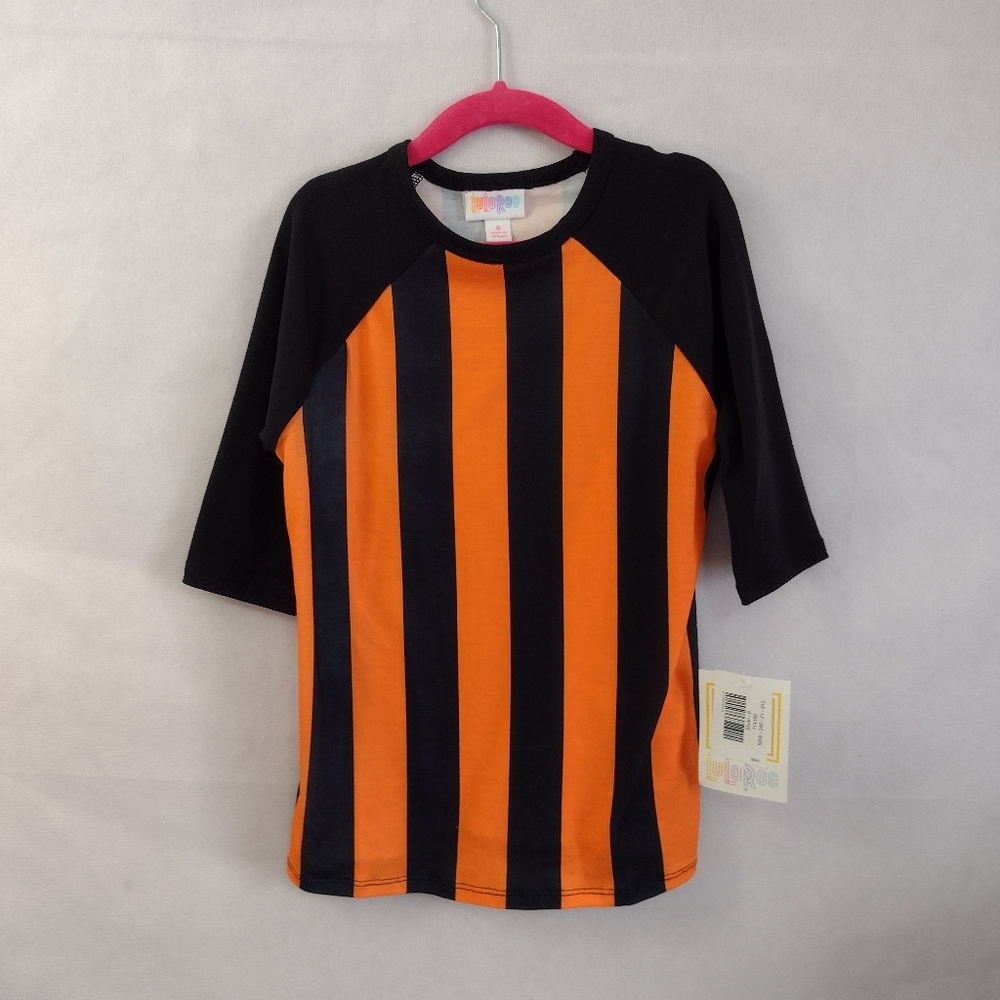 LuLaRoe Black and Orange Striped Top NWT Boys/Girls Size 6